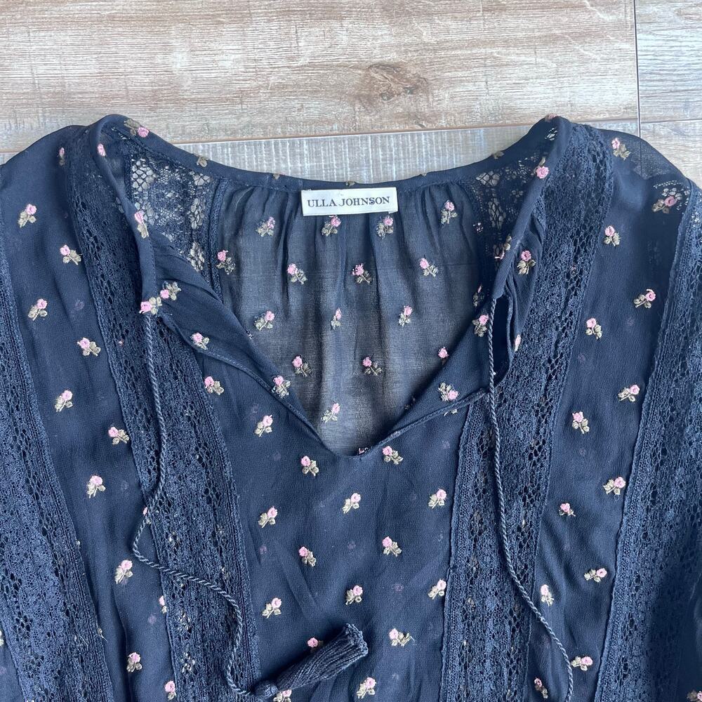 Ulla Johnson Black Lace & Rose Embroidered Blouse Size 4 - Picture 2 of 5